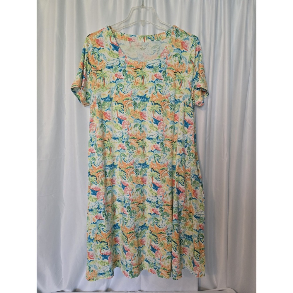 Appleseeds Women's Short Sleeve Knee Length Hawaiian Swing Dress With Pockets M‎